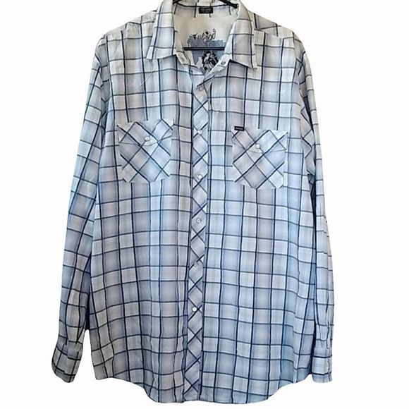 Bullhead Blue Plaid Western Pearl Snap Shirt size XXL - Picture 3 of 7